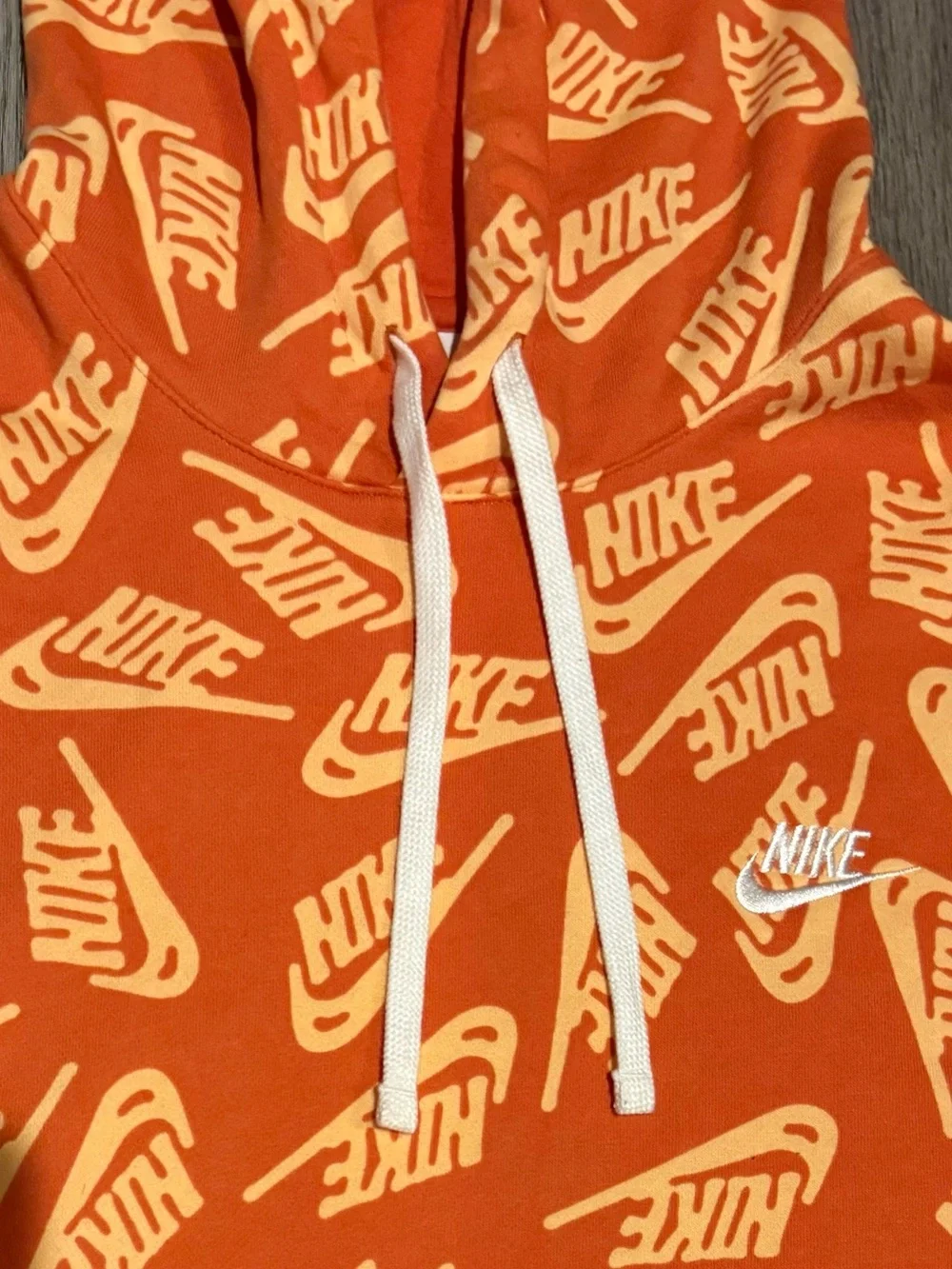 Nike Orange Hoodie with Cream All-Over Logo Print - Men's